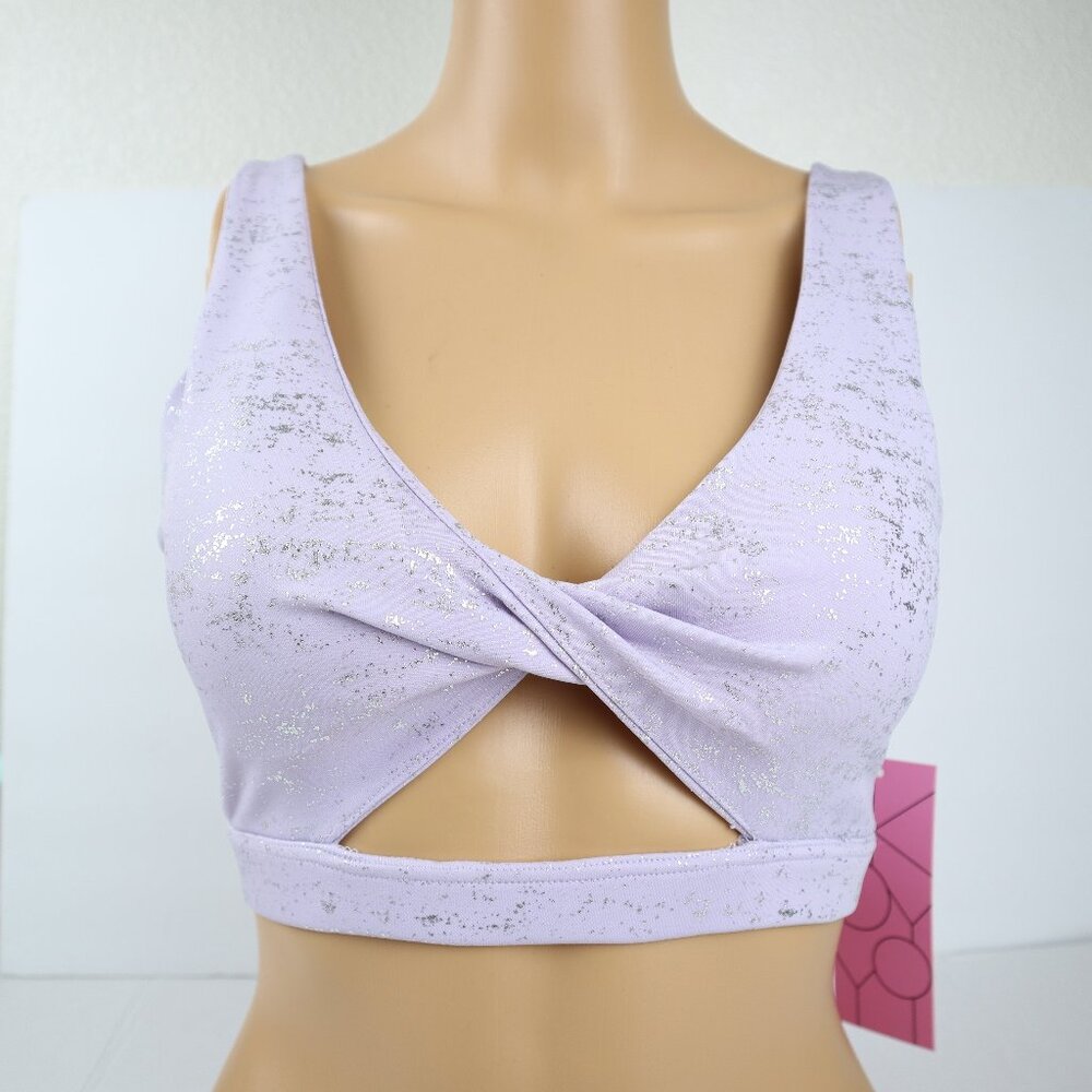 KYOYO active top sz XL purple lilac lavender shimmer sports bra padded nwt